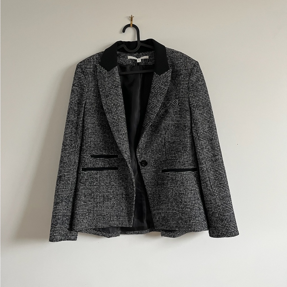Gray Plaid Blazer with Black Accents